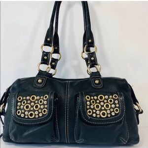 Mila Paoli Black Leather Satchel Hand Bag